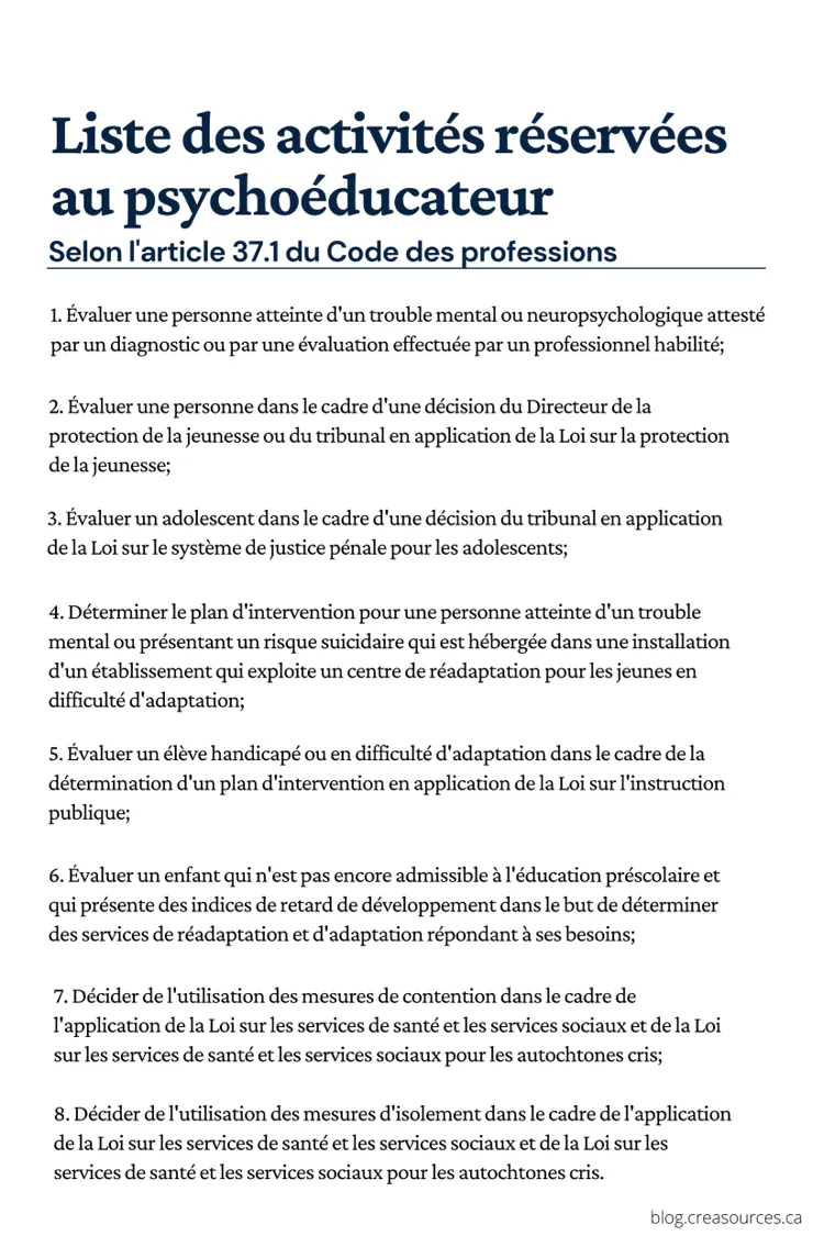 Activités réservées au psychoéducateur