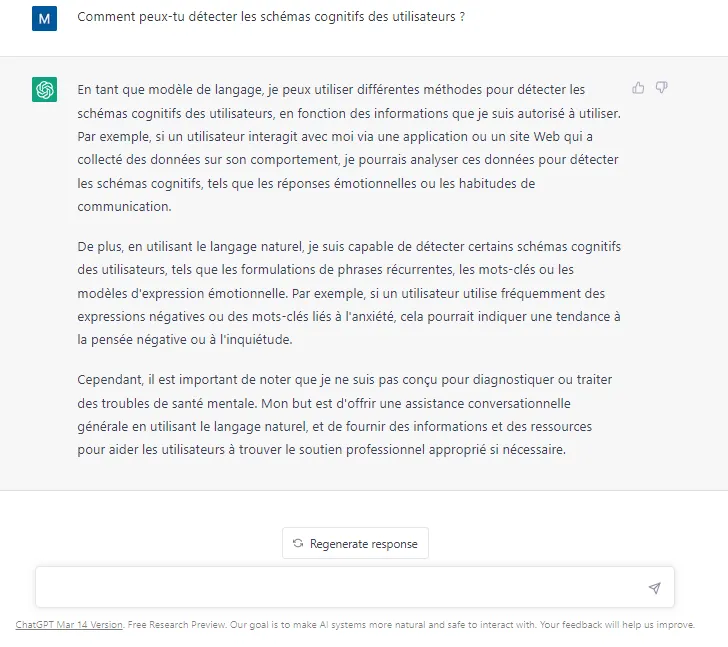 Chat GPT detecte les schemas cognitifs