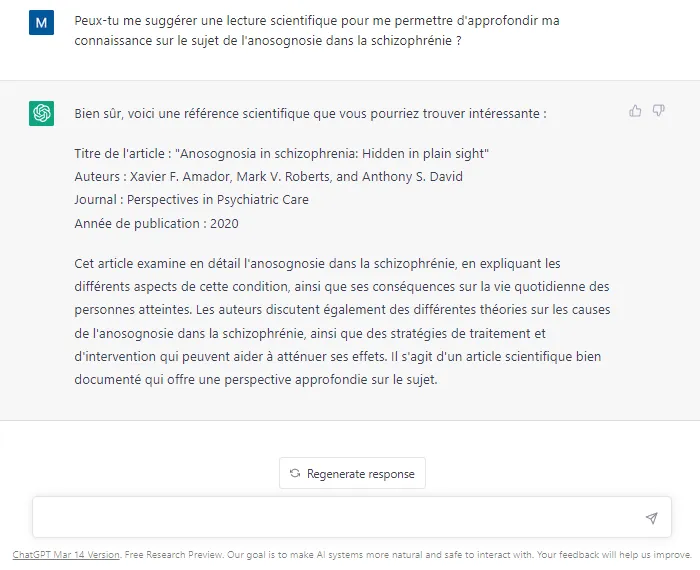 Chat GPT suggère des articles scientifiques