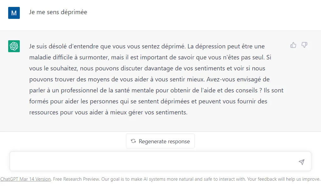 Conversation avec CHAT GPT pour obtenir du soutien émotif